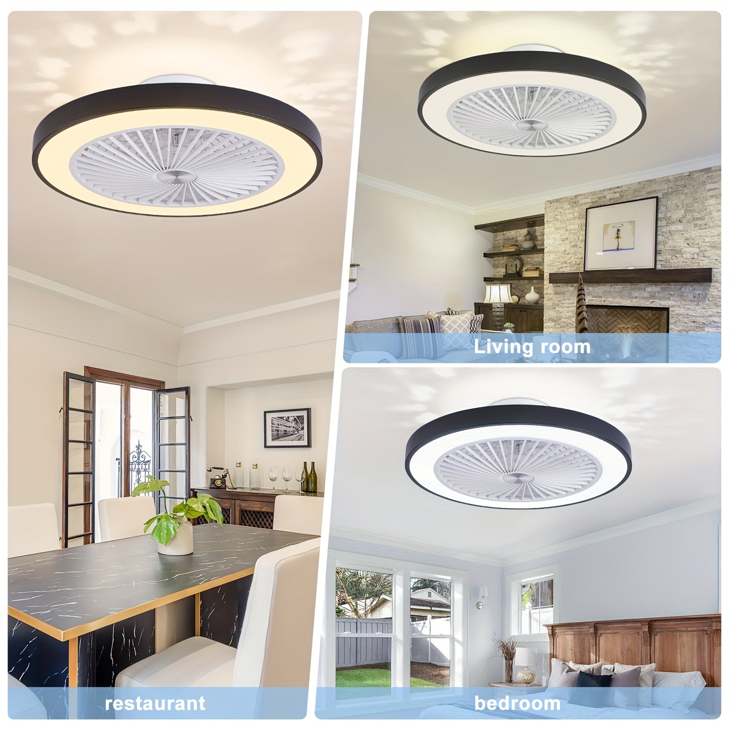 20" Low Profile Ceiling Fan with Lights and Remote Modern Ceiling Fan Light with Patterns for Bedroom Living Room Dining Room Office