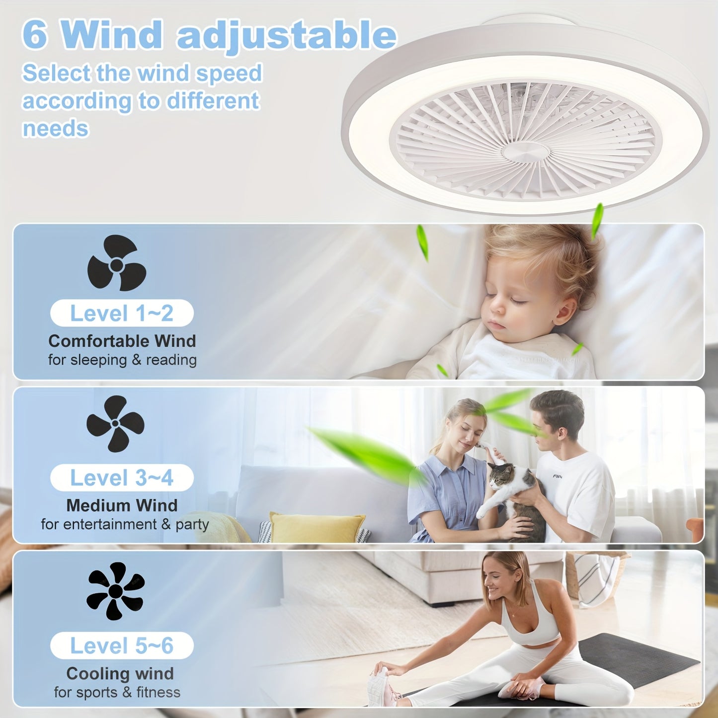 20" Low Profile Ceiling Fan with Lights and Remote Modern Ceiling Fan Light with Patterns for Bedroom Living Room Dining Room Office