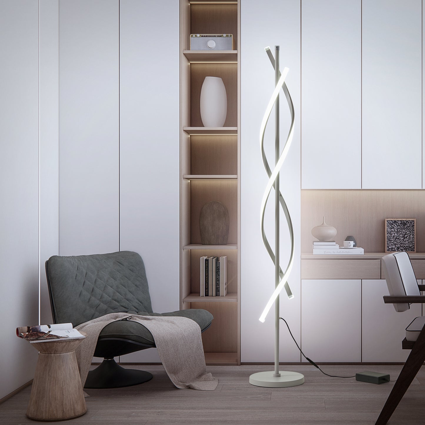 60" Led Floor Lamp with Remote Control 34W Contemporary Spiral Floor Lamps For Bedroom Living Room