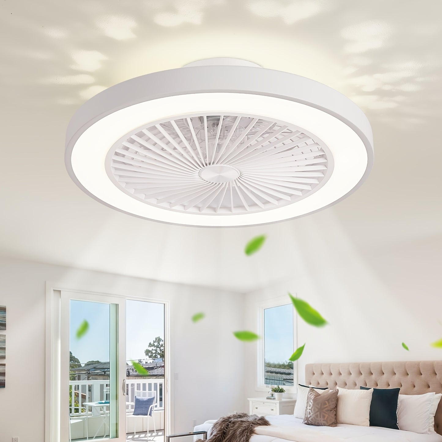 20" Low Profile Ceiling Fan with Lights and Remote Modern Ceiling Fan Light with Patterns for Bedroom Living Room Dining Room Office