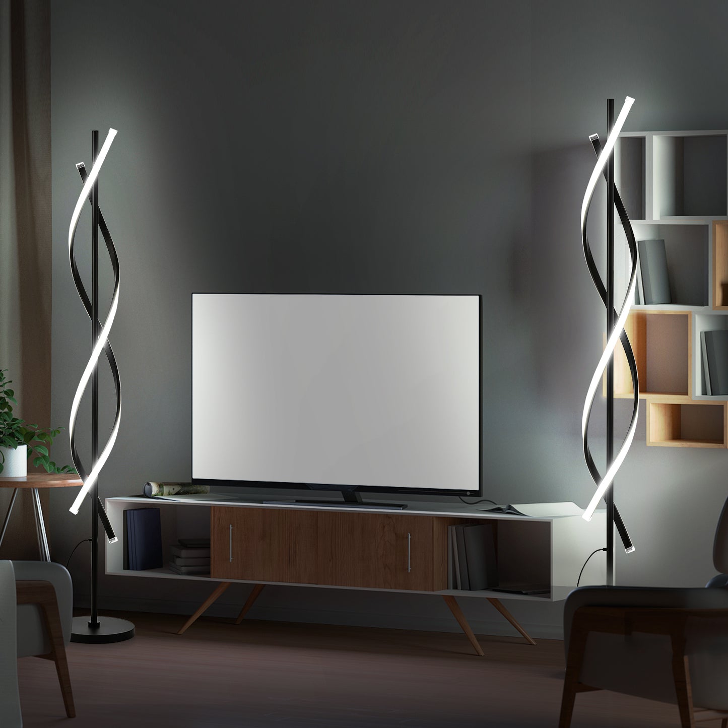 60" Led Floor Lamp with Remote Control 34W Contemporary Spiral Floor Lamps For Bedroom Living Room