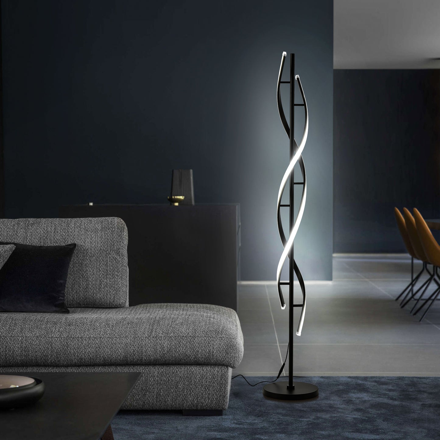 60" Led Floor Lamp with Remote Control 34W Contemporary Spiral Floor Lamps For Bedroom Living Room
