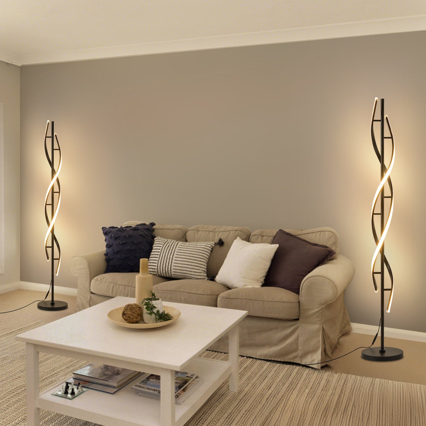 60" Led Floor Lamp with Remote Control 34W Contemporary Spiral Floor Lamps For Bedroom Living Room