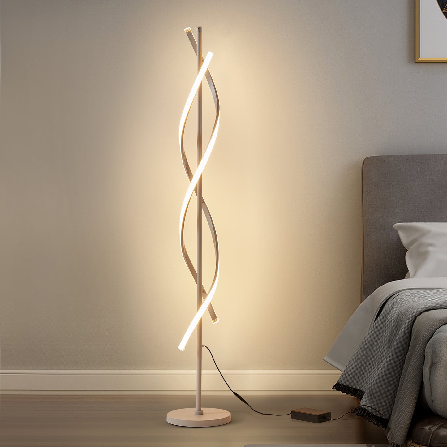 60" Led Floor Lamp with Remote Control 34W Contemporary Spiral Floor Lamps For Bedroom Living Room
