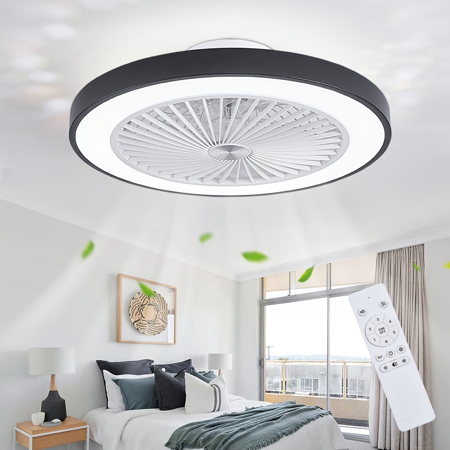 20" Low Profile Ceiling Fan with Lights and Remote Modern Ceiling Fan Light with Patterns for Bedroom Living Room Dining Room Office