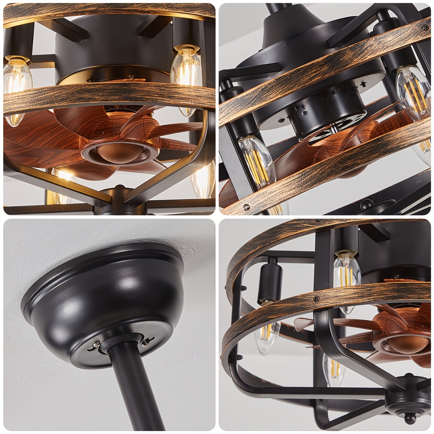 18" Industrial Caged Ceiling Fan With Remote Control And Light Kit Farmhouse Ceiling Fan