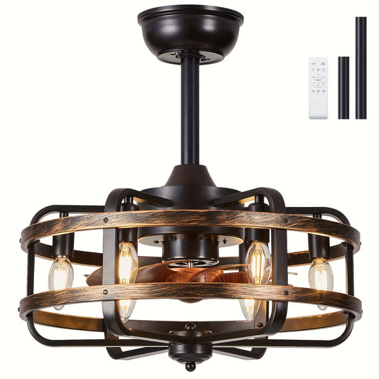 18" Industrial Caged Ceiling Fan With Remote Control And Light Kit Farmhouse Ceiling Fan