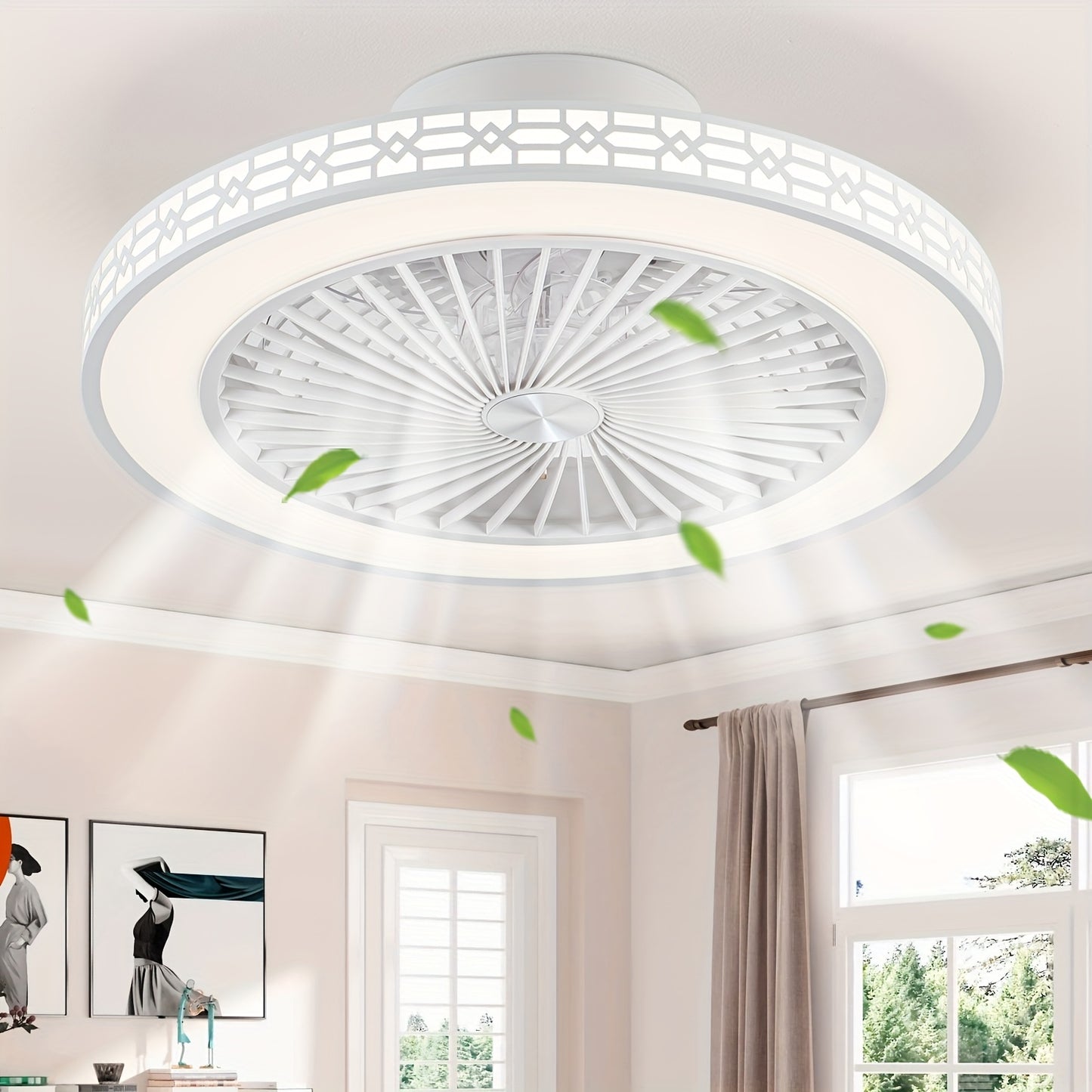 19'' Ceiling Fan with Lights Reversible low Profile Ceiling Fan LED Quiet Flush Mount Ceiling Fan Light and Remote for Bedroom Living Room