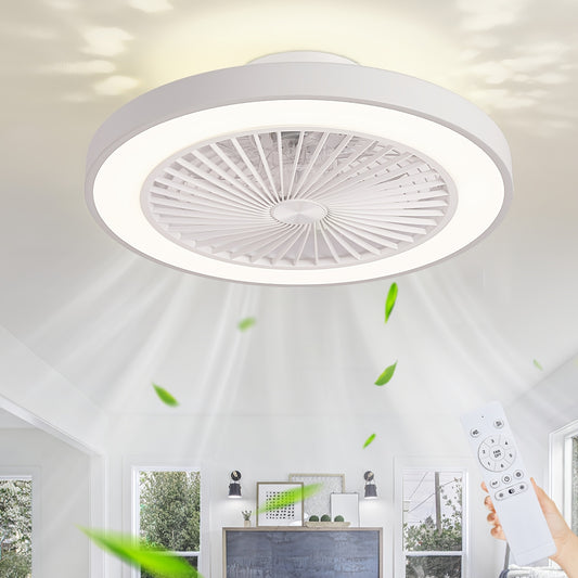 20" Low Profile Ceiling Fan with Lights and Remote Modern Ceiling Fan Light with Patterns for Bedroom Living Room Dining Room Office